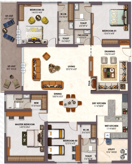 4 BHK Flat in P Mangatram The Trilight in Kokapet, Hyderabad - Image 552718