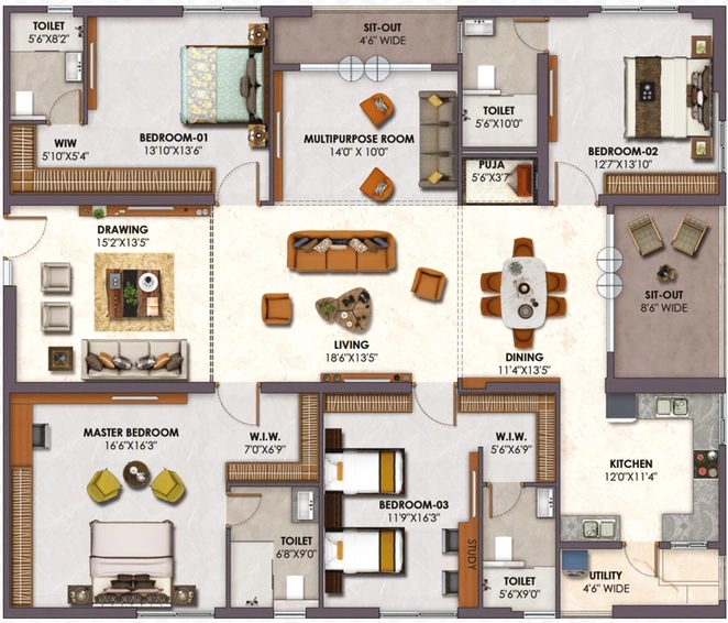 4 BHK Flat in P Mangatram The Trilight in Kokapet, Hyderabad - Image 552717
