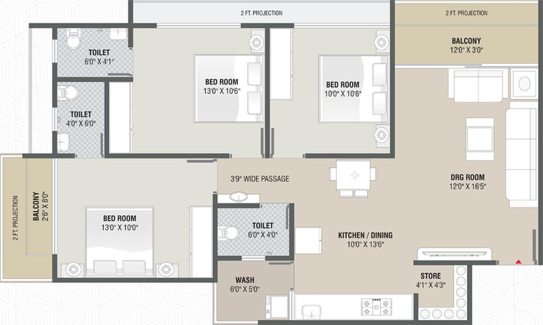 3 BHK Flat in Radhe Imperial Sky in Raysan, Gandhinagar - Image 553394