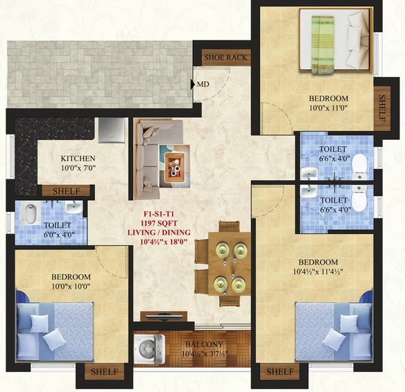 3 BHK Flat in ATH Delphini in Pammal, Chennai - Image 554244
