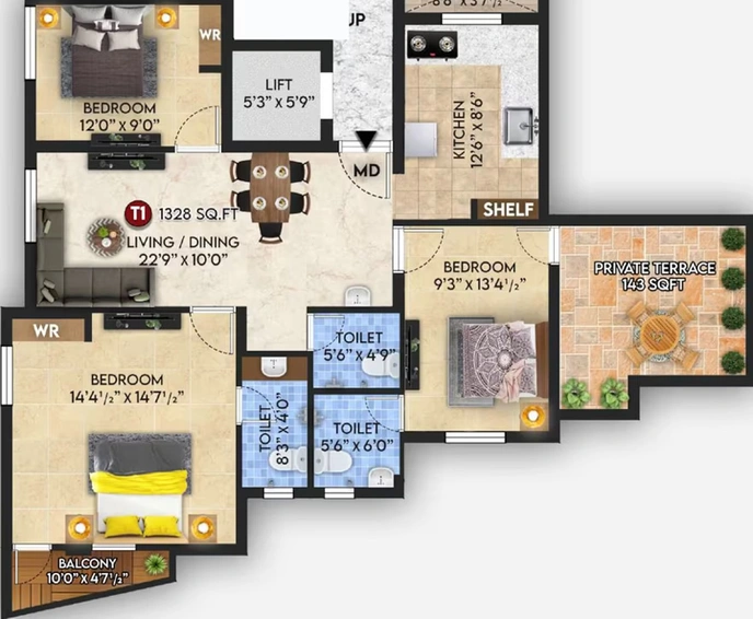 3 BHK Flat in ATH Mountain And Fountain in Pammal, Chennai - Image 554915