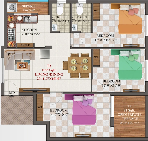 3 BHK Flat in AK Flourite in Pammal, Chennai - Image 557190