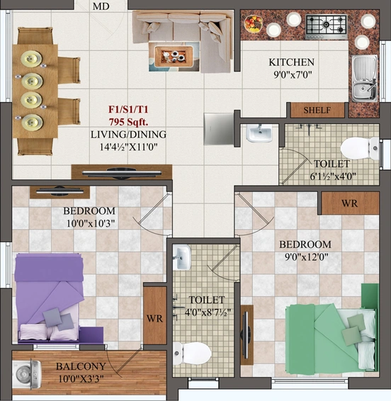 2 BHK Flat in AK Aquamarine in Pammal, Chennai - Image 557804