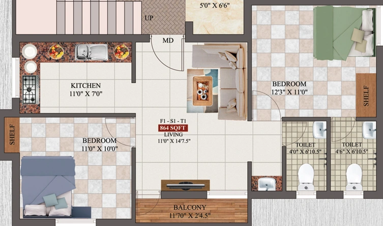 2 BHK Flat in AK Hessonite in Pammal, Chennai - Image 561723