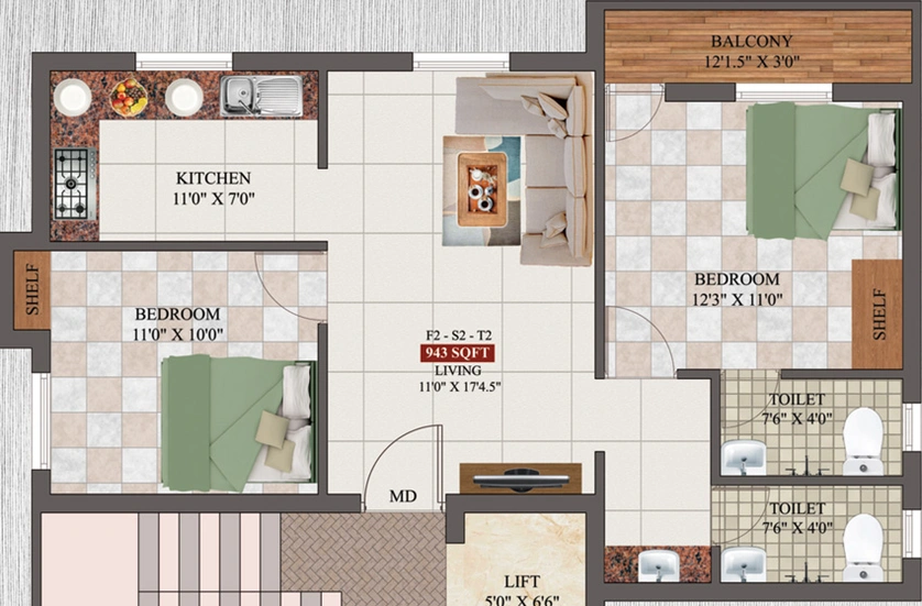 2 BHK Flat in AK Hessonite in Pammal, Chennai - Image 561724
