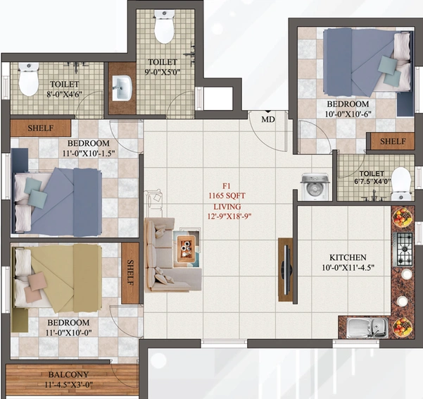 3 BHK Flat in AK Zircon in Pammal, Chennai - Image 557844