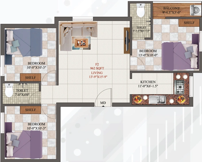 3 BHK Flat in AK Zircon in Pammal, Chennai - Image 557842