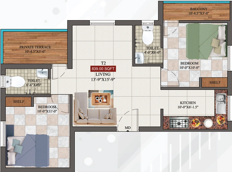 2 BHK Flat in AK Zircon in Pammal, Chennai - Image 557841