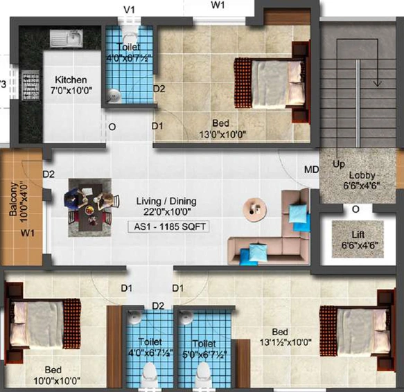 3 BHK Flat in Vijay Sri Sai Elite in Santhoshapuram, Chennai - Image 567283