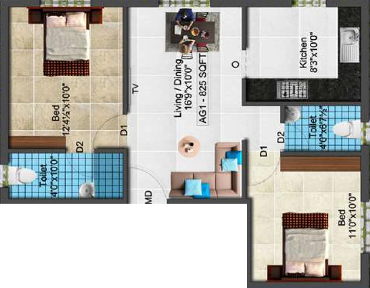 2 BHK Flat in Vijay Sri Sai Elite in Santhoshapuram, Chennai - Image 567280