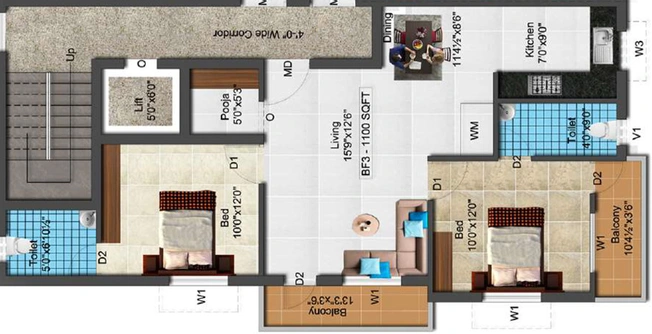 2 BHK Flat in Vijay Sri Sai Elite in Santhoshapuram, Chennai - Image 567282