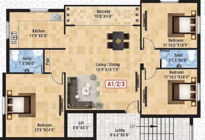 3 BHK Flat in Vijay Majestic in Madipakkam, Chennai - Image 567298