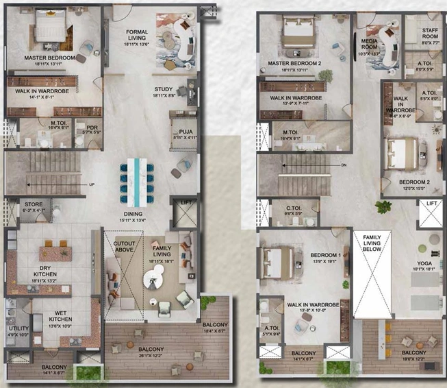 4 BHK Duplex in Prestige Vaishnaoi Rainbow Waters in Rai Durg, Hyderabad - Image 559427