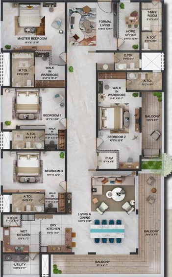 4 BHK Flat in Prestige Vaishnaoi Rainbow Waters in Rai Durg, Hyderabad - Image 559425