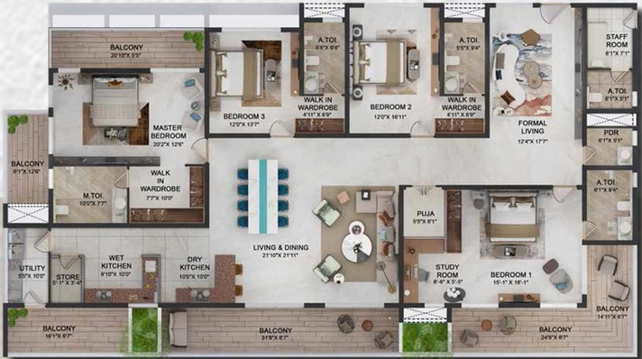 4 BHK Flat in Prestige Vaishnaoi Rainbow Waters in Rai Durg, Hyderabad - Image 559424