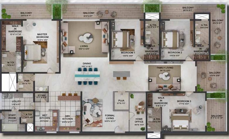 4 BHK Duplex in Prestige Vaishnaoi Rainbow Waters in Rai Durg, Hyderabad - Image 559426