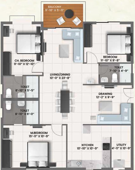 3 BHK Flat in Sri Krishe Pearl in Uppal, Hyderabad - Image 560804