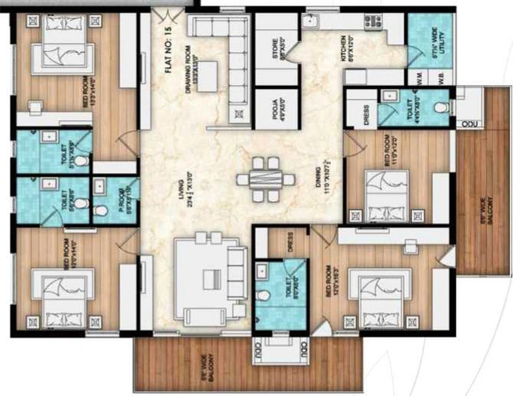 4 BHK Flat in Om Sree Sky Park in Kompally, Hyderabad - Image 563814