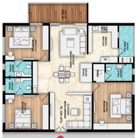 3 BHK Flat in Om Sree Sky Park in Kompally, Hyderabad - Image 563811
