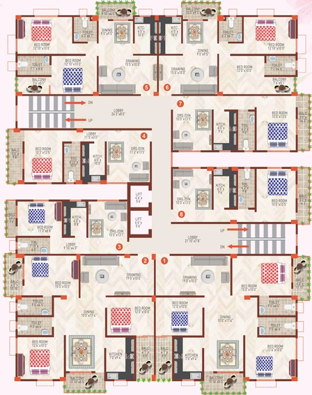 Floor Plan of Kirti Raman Residency in Bailey Road, Patna - Image 67515