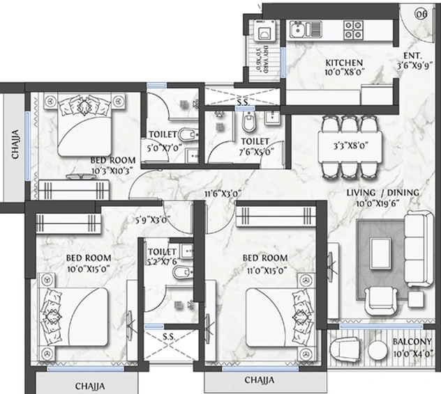 3 BHK Flat in Vora Skyline Icon in Kandivali West, Mumbai - Image 445732