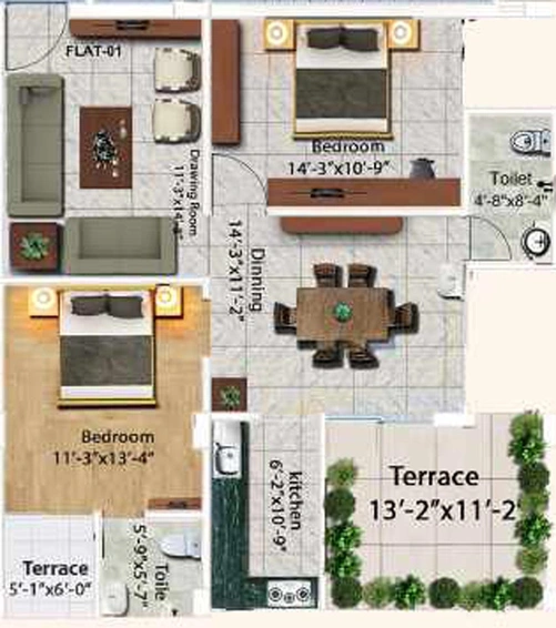 2 BHK Flat in JG Manju Residency in Khagaul Road, Patna - Image 594778