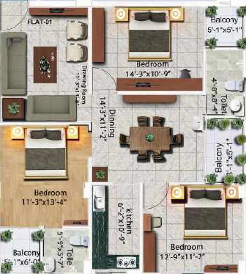 3 BHK Flat in JG Manju Residency in Khagaul Road, Patna - Image 594779