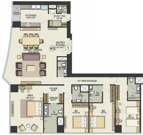 4 BHK Flat in Island City Centre in Dadar East, Mumbai - Image 446101