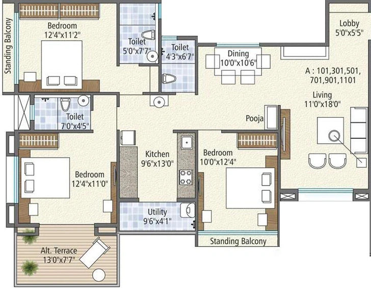 3 BHK Flat in Ravi Amodini Apartment in Mumbai Naka, Nashik - Image 580253