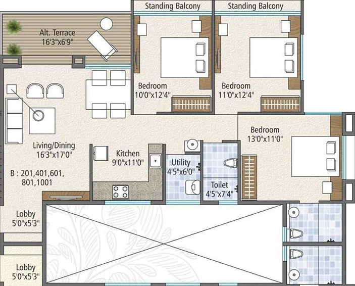 3 BHK Flat in Ravi Amodini Apartment in Mumbai Naka, Nashik - Image 580252