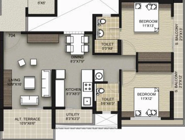 2 BHK Flat in Tridel Ultra Ovation in Tidke Colony, Nashik - Image 580290