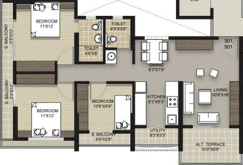 3 BHK Flat in Tridel Ultra Ovation in Tidke Colony, Nashik - Image 580292