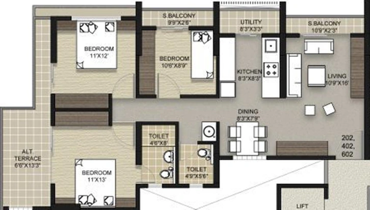 3 BHK Flat in Tridel Ultra Ovation in Tidke Colony, Nashik - Image 580291