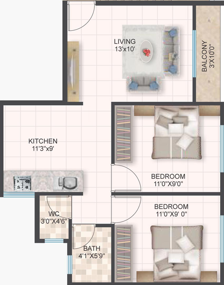 2 BHK Flat in Roongta Shree Tirumala Aastha in Indira Nagar, Nashik - Image 590720