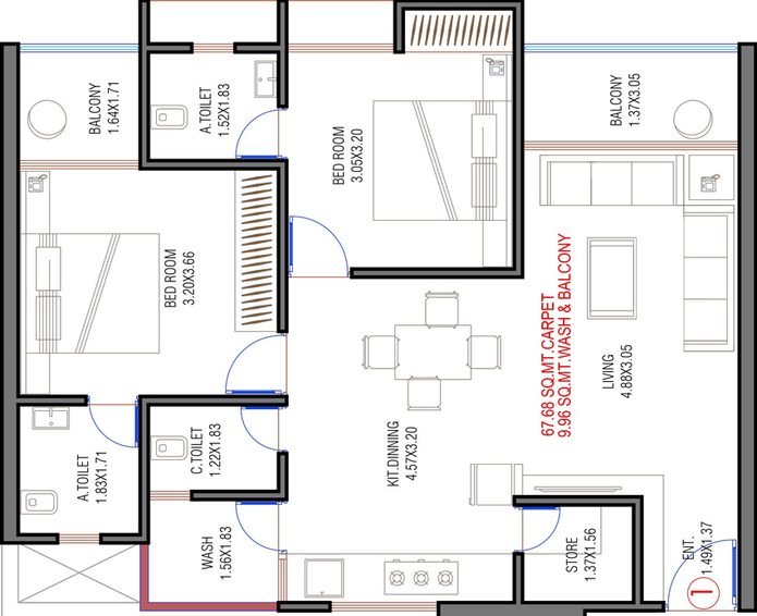 2 BHK Flat in Marvella Solitaire in Vesu, Surat - Image 586485