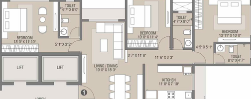 3 BHK Flat in JRT Elysia in Vile Parle West, Mumbai - Image 446999