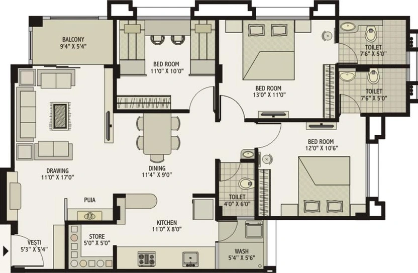 3 BHK Flat in Shaligram Flora in Thaltej, Ahmedabad - Image 583526
