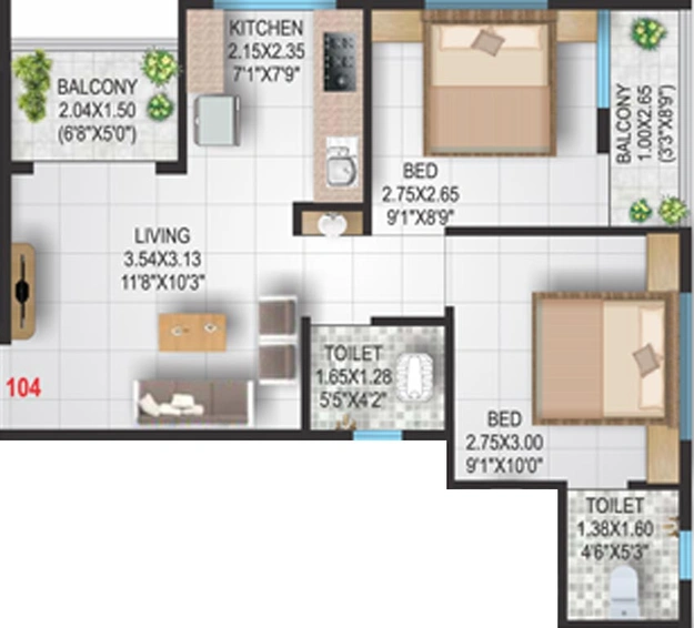 2 BHK Flat in Atharva Sidheshwar Residency in Ashoka Marg, Nashik - Image 590125