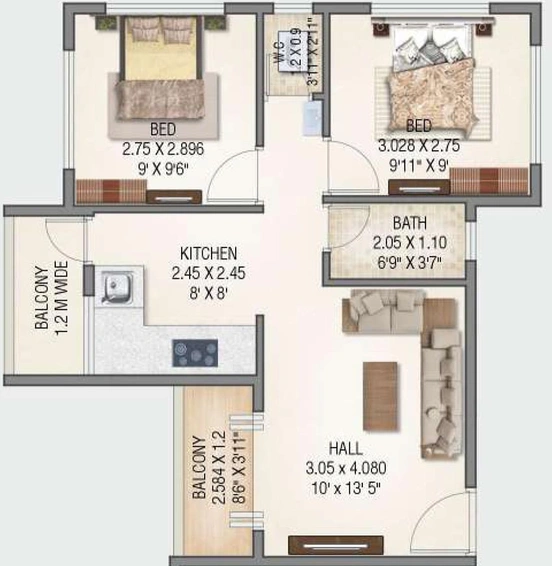 2 BHK Flat in IND Significant in Indira Nagar, Nashik - Image 590882