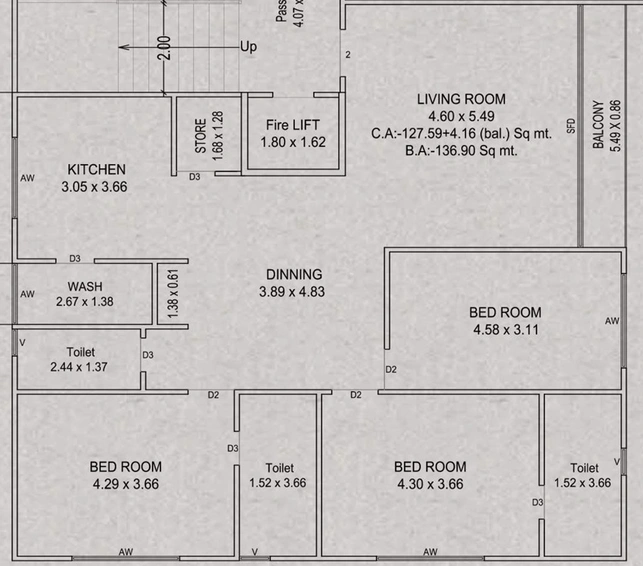 3 BHK Flat in Murlidhar Milestone Elitus in Vesu, Surat - Image 589765