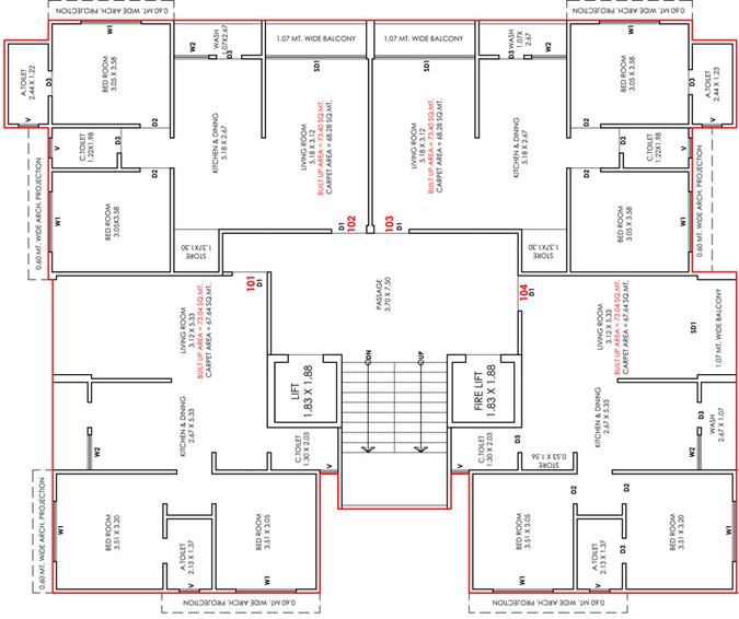 Floor Plan of Atmiya Shivanjani Residency in Rander, Surat - Image 71166