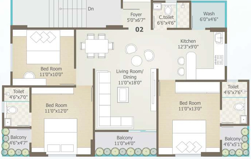 3 BHK Flat in Samanvay Sapphire in Vemali, Vadodara - Image 588014