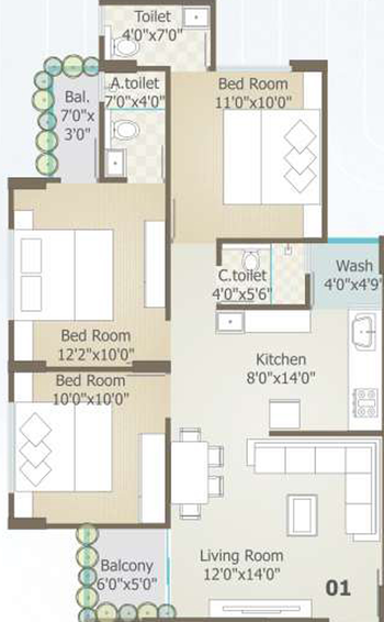 3 BHK Flat in Samanvay Sapphire in Vemali, Vadodara - Image 588015