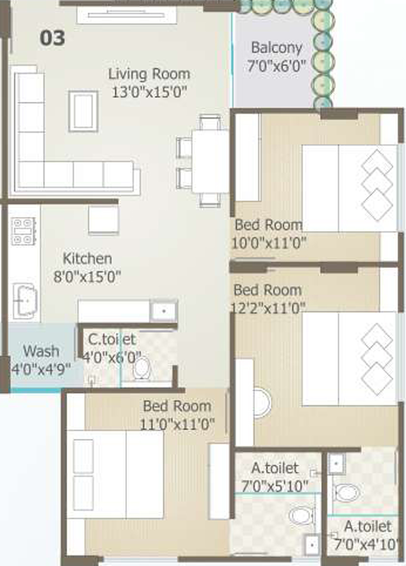 3 BHK Flat in Samanvay Sapphire in Vemali, Vadodara - Image 588016
