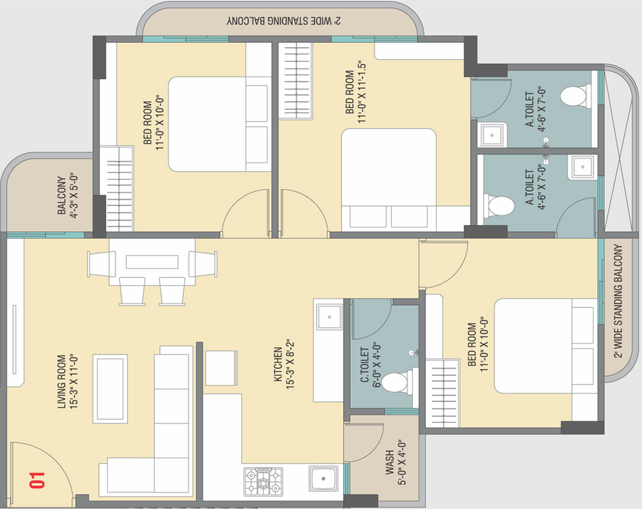 3 BHK Flat in Samanvay Symphony in Waghodia Road, Vadodara - Image 698681