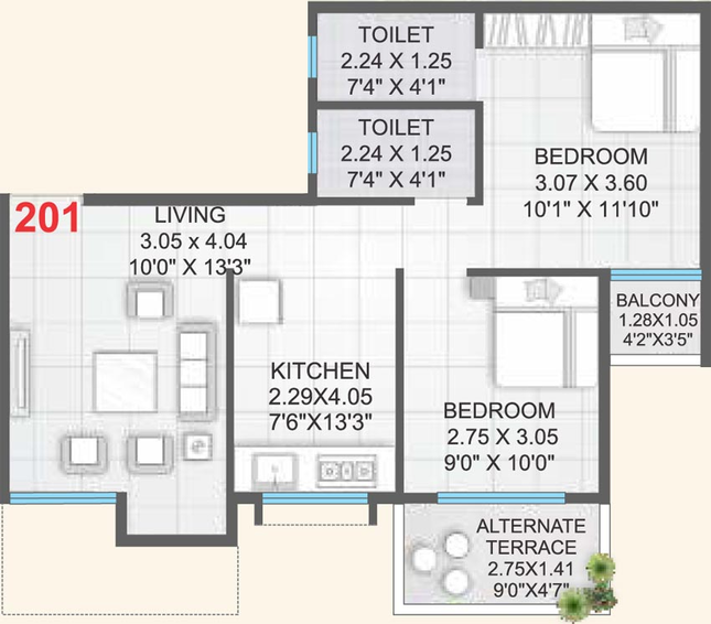 2 BHK Flat in Roongta Chitrakoot in Indira Nagar, Nashik - Image 591467