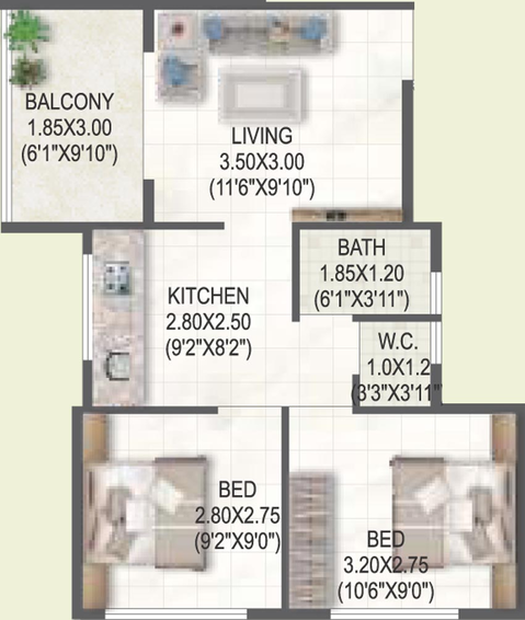 2 BHK Flat in Roongta Shree Tirumala Gulmohar in Makhmalabad, Nashik - Image 585847