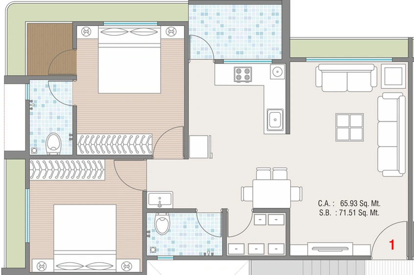 2 BHK Flat in Nawab Heritage in Udhana Darwaja, Surat - Image 589848