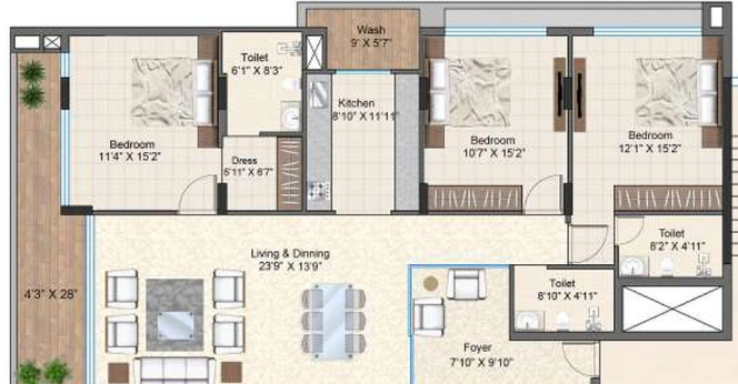 3 BHK Flat in Jhaveri Silver Veda in Manorama Ganj, Indore - Image 596384