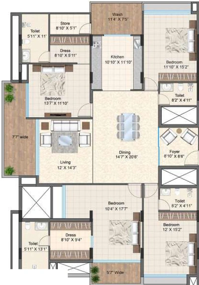 4 BHK Flat in Jhaveri Silver Veda in Manorama Ganj, Indore - Image 596385